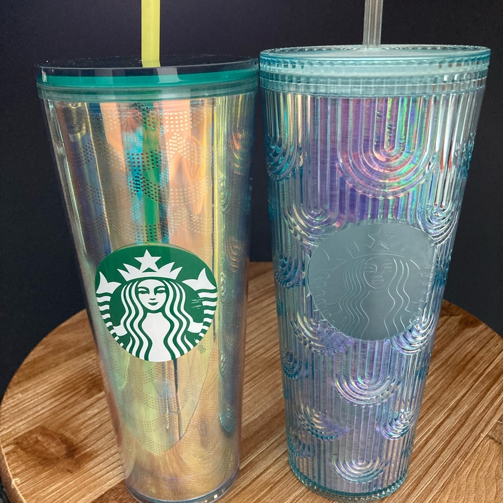 2! Starbucks 21oz cups.  Iridescent, turquoise-like   colors.  Rarely used.